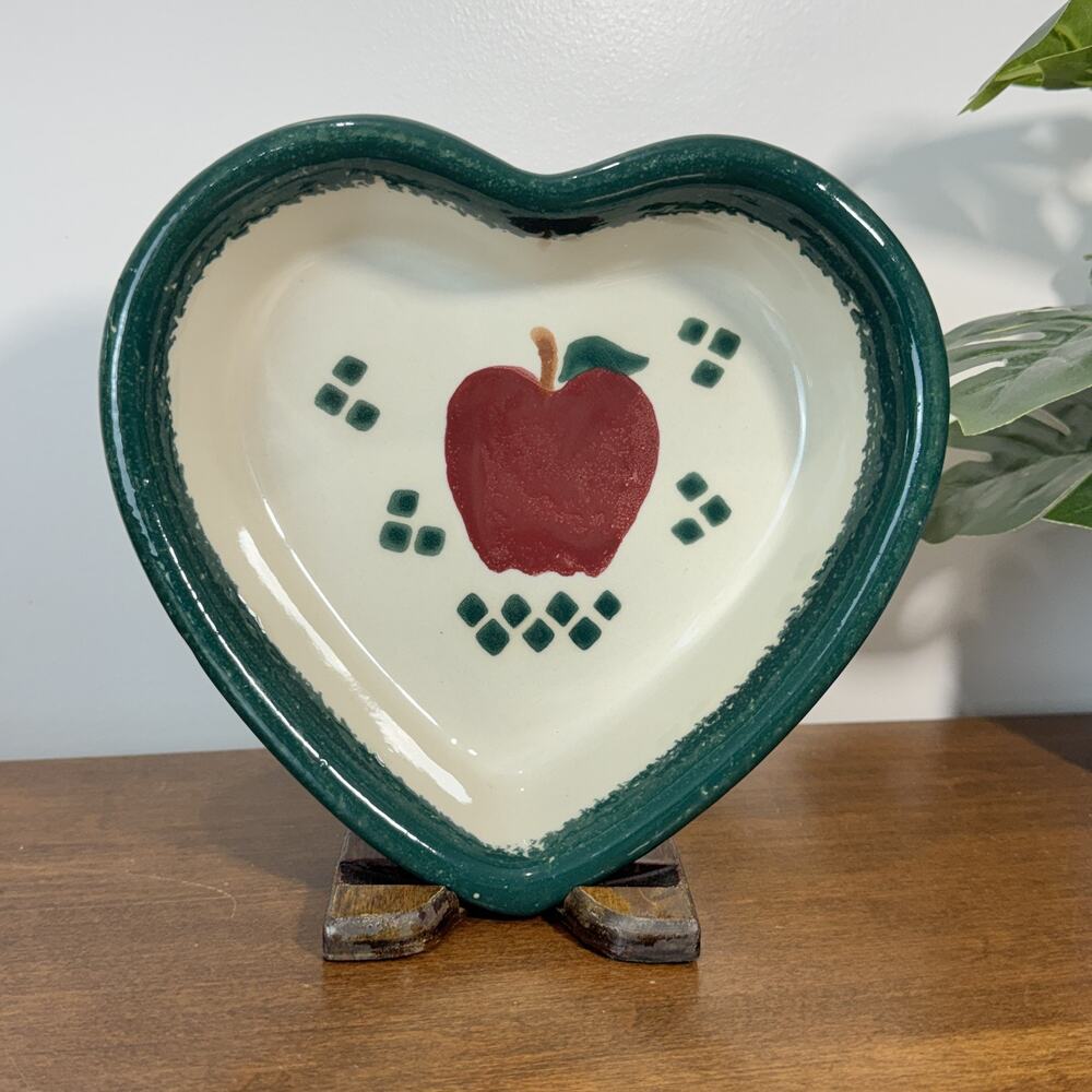 Vintage Heart Shaped Decorative Plate Bowl Apple Farmhouse Country Decor